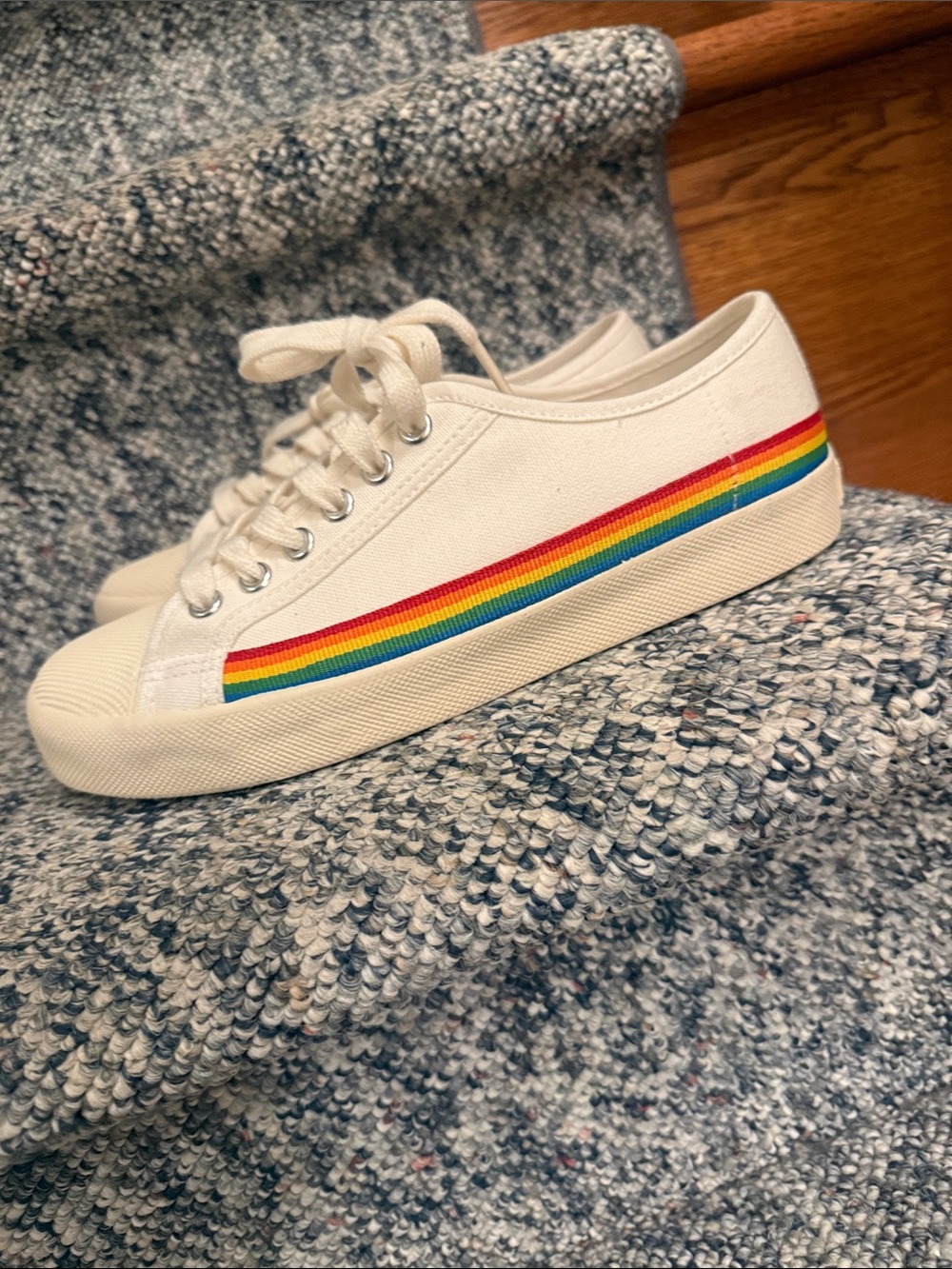 NWOT Gola White Canvas Sneakers with Rainbow Stripes